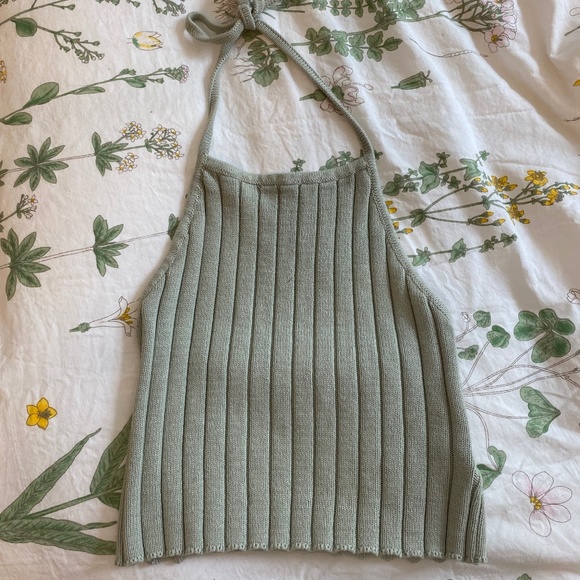 Brandy Melville Tops - RARE Brandy Melville cropped ribbed  halter tank *sage green*
